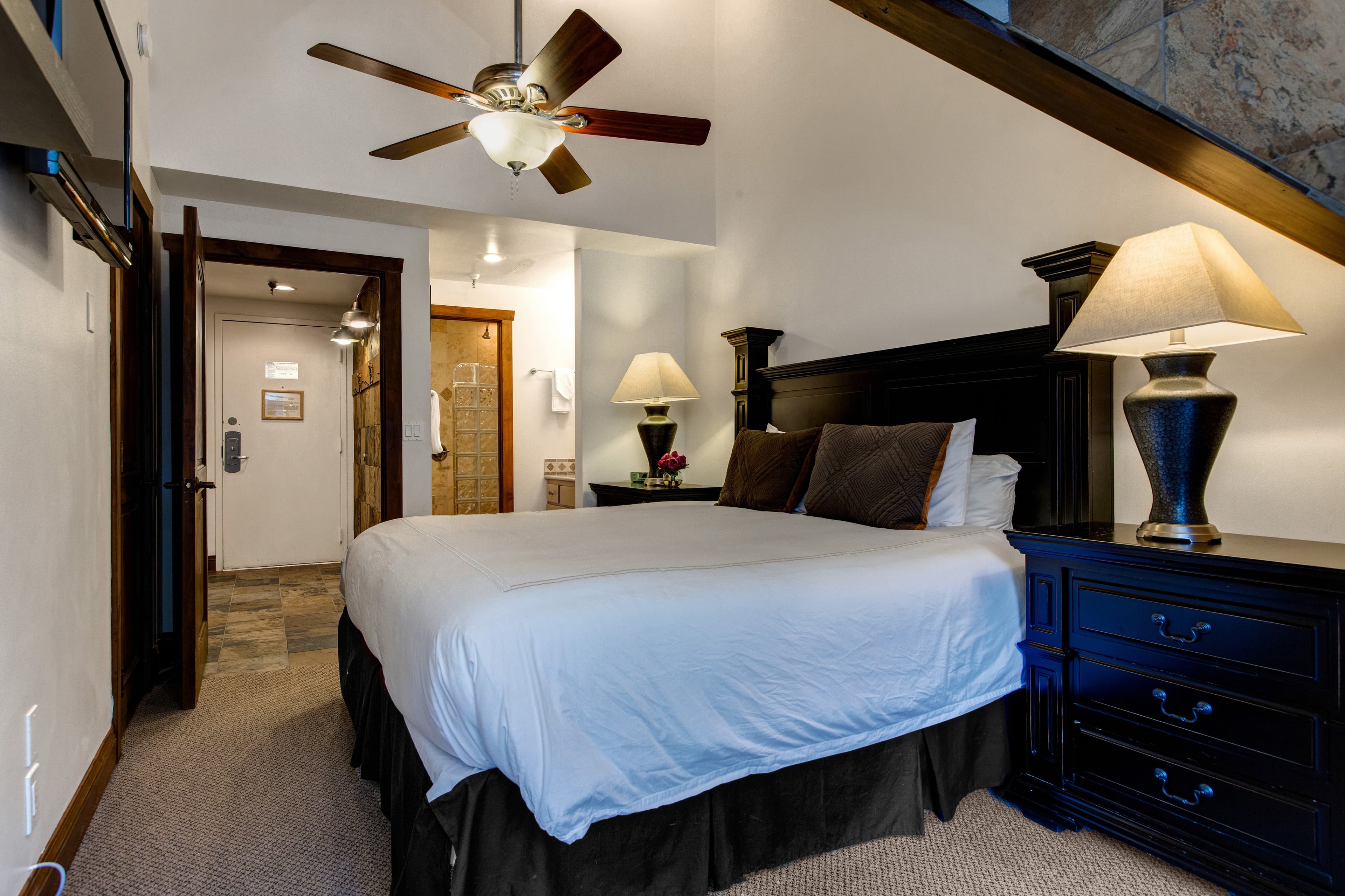 Master Bedroom | King Bed, TV, Gas Fireplace, Balcony Access, Full Ensuite Bath with Shower