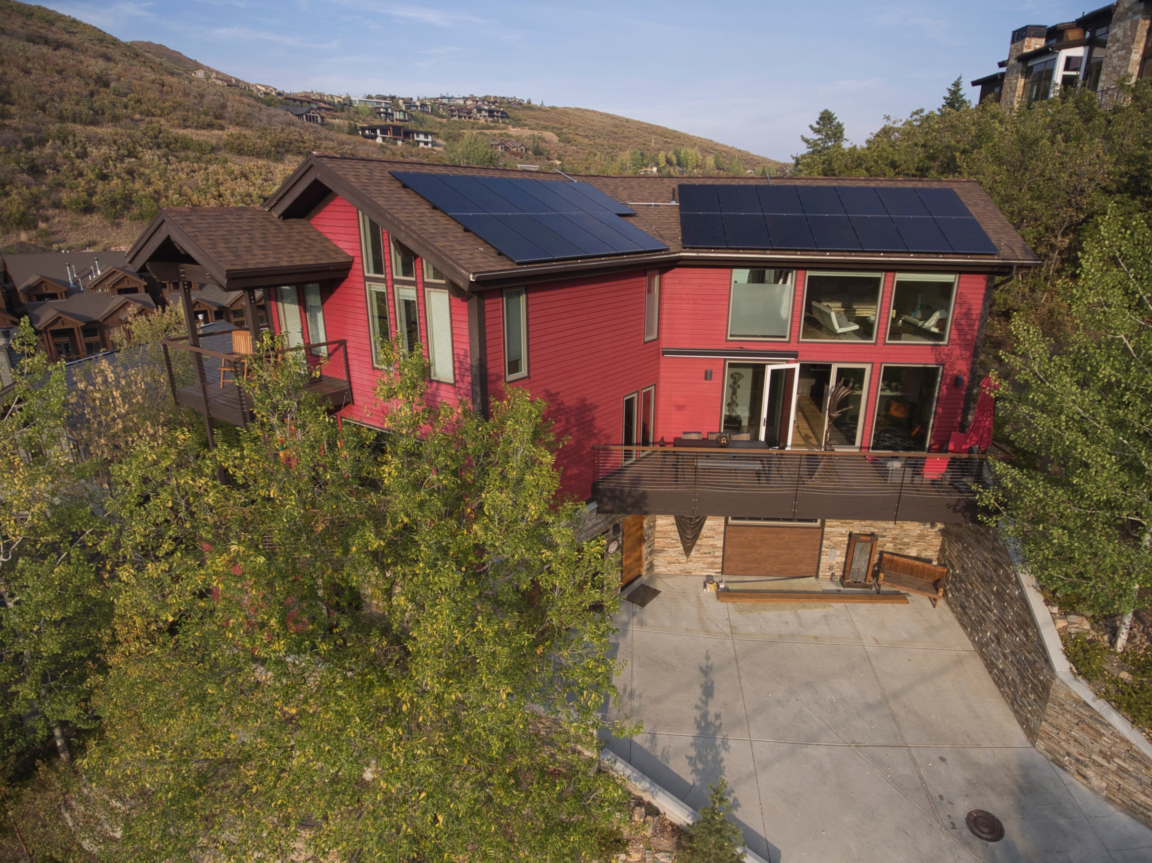 Solar Panels, Large Windows, Garage, Red House