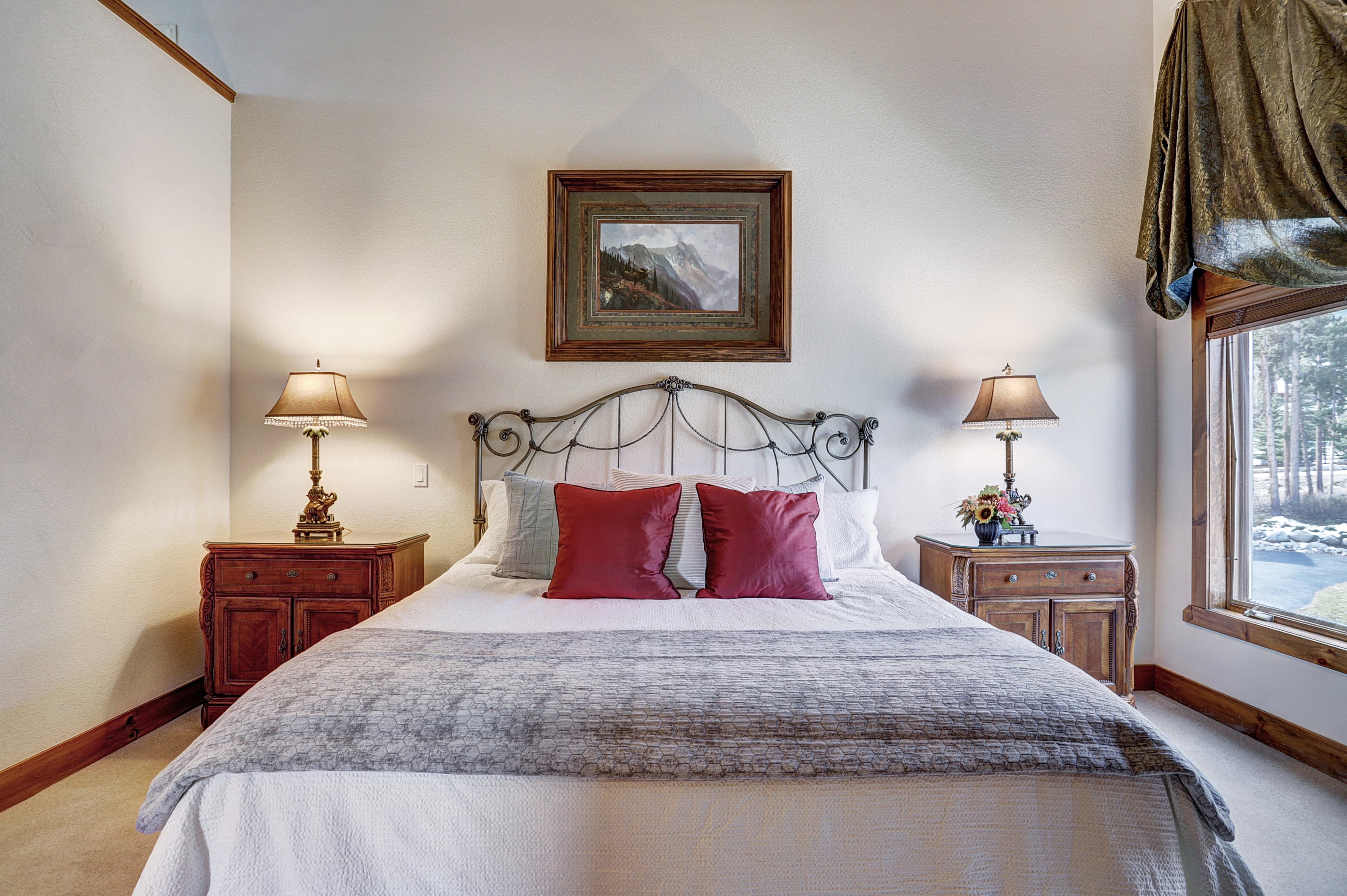 Relax and get cozy after a long day in this primary bedroom - Amber Sky Breckenridge Vacation Rental